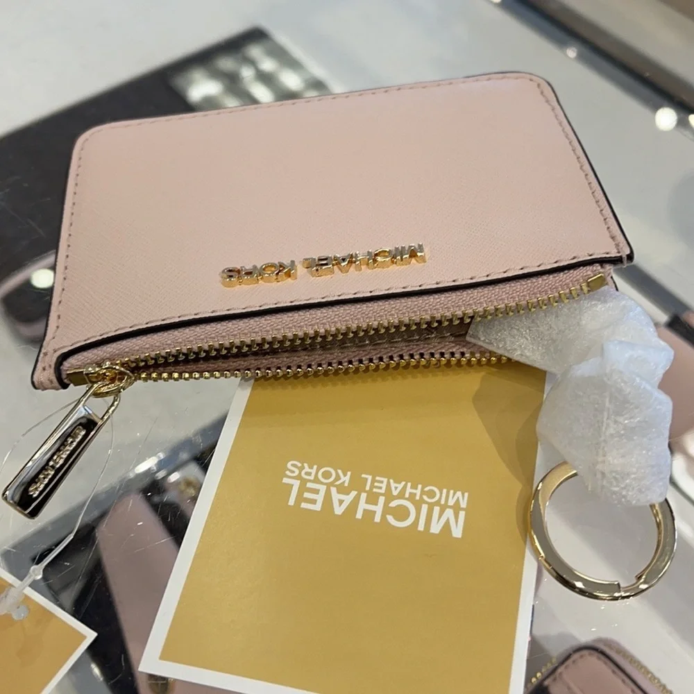 Michael Kors Jet Set Travel Small Leather Top Zip Coin Pouch With ID